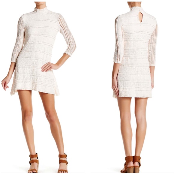 NWT BEBOP 3/4 SLEEVE TURTLENECK LACE DRESS BLUSH XL - Picture 1 of 11